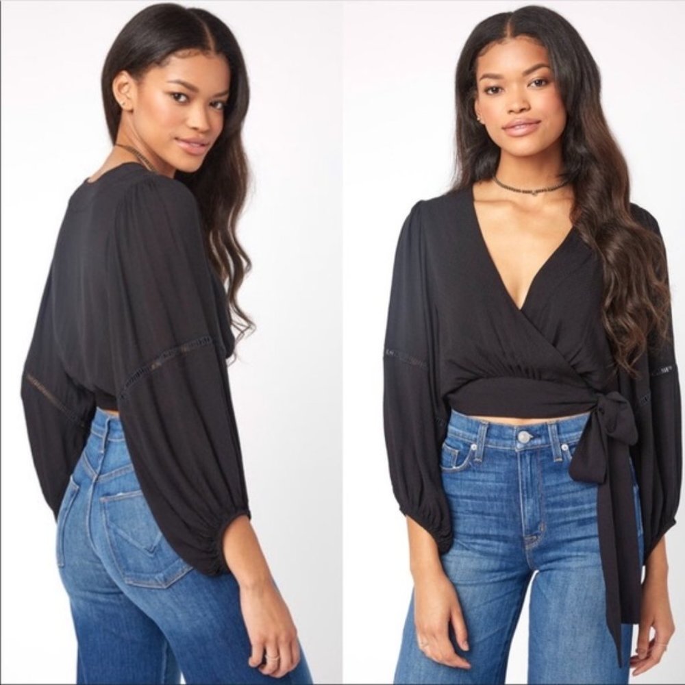 FREE PEOPLE Dream Girl V-Neck Long Sleeve Wrap Top